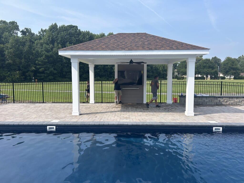 Poolside pavilion built by B&B Decks in Hampton Roads, VA