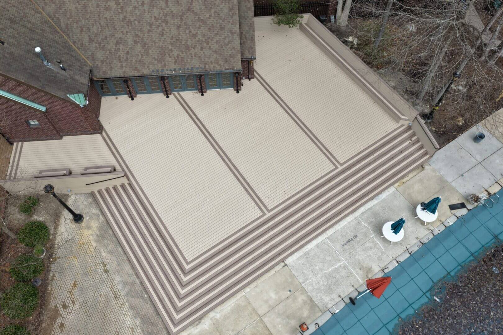 Aerial view of a composite deck by B&B Decks near Suffolk, VA