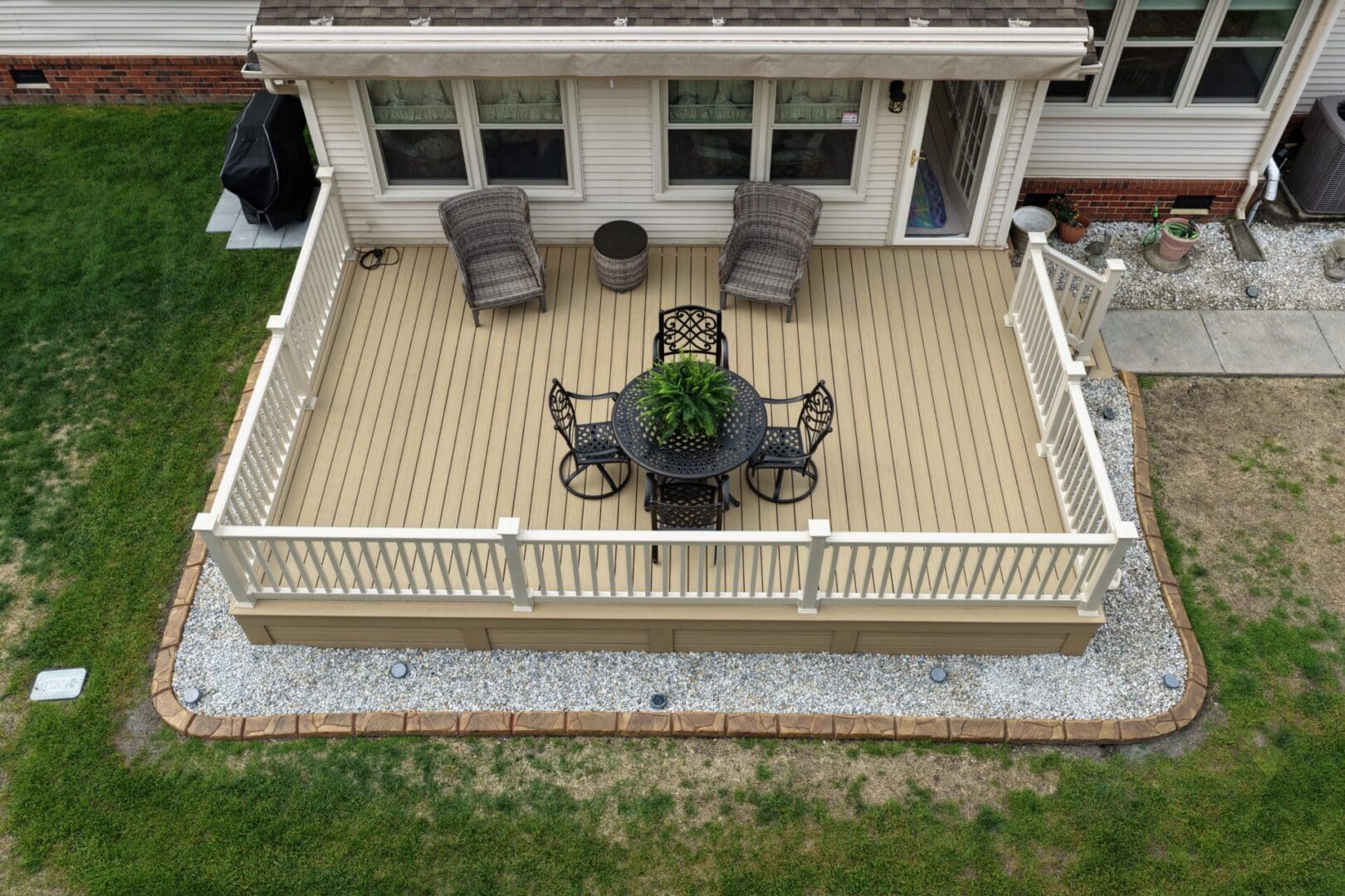 Aerial view of a B&B Decks composite deck project in Hampton, VA